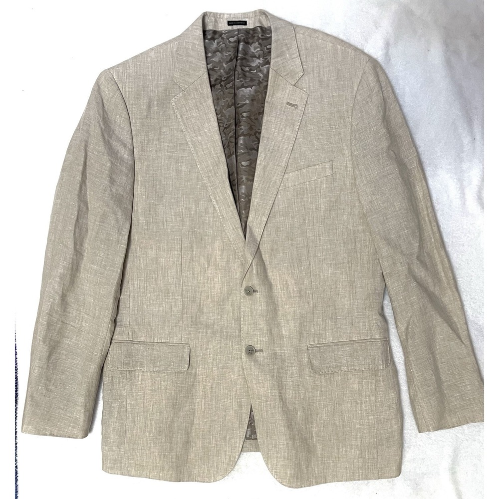 Joseph Abboud JOE Mens Slim Fit Camo Tan Linen Blend Blazer 44 Long